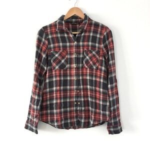 Maison Coupe Plaid Red Navy Button Up Shirt